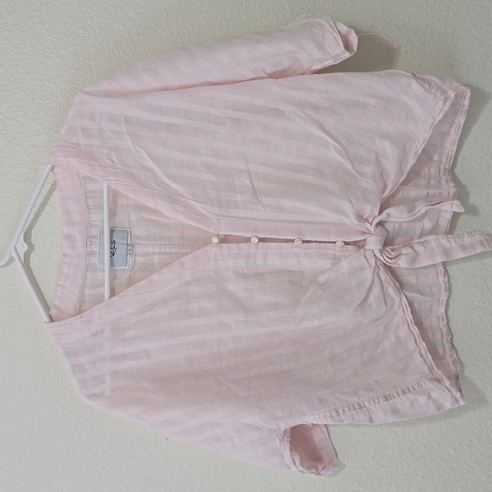 RAILS Thea Milos Stripe Red White Linen Tie Front Button Down Top Sz L